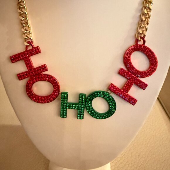 NWT BETSEY JOHNSON CRYSTAL HO HO HO CHRISTMAS NECKLACE - Picture 5 of 5